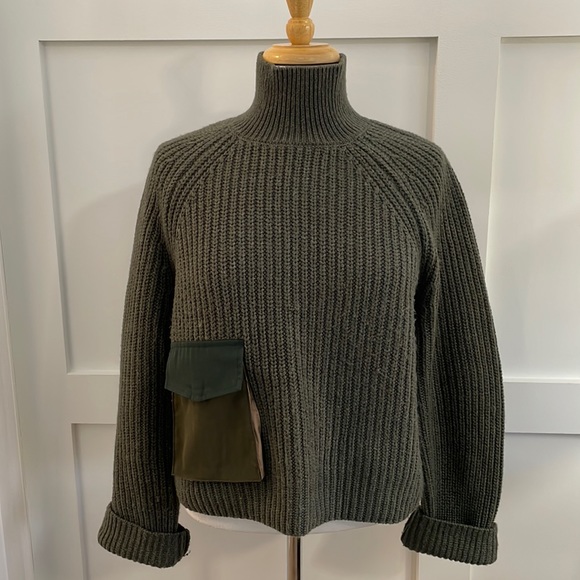 Zara Sweaters - ZARA - Military Green Mock Crop Turtleneck with front pocket. Size L
